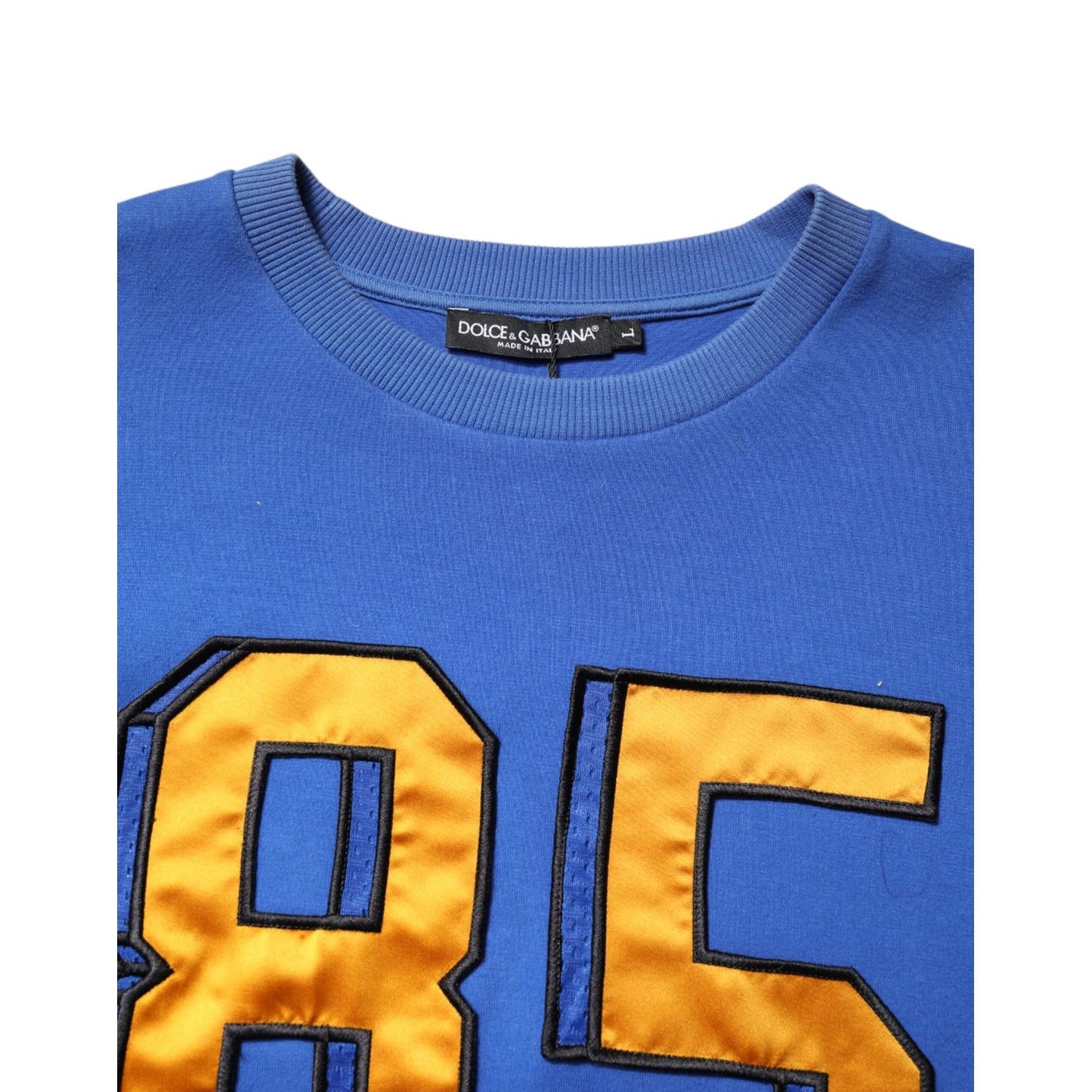 Dolce & Gabbana Blue Printed Cotton Cropped Crew Neck T-shirt