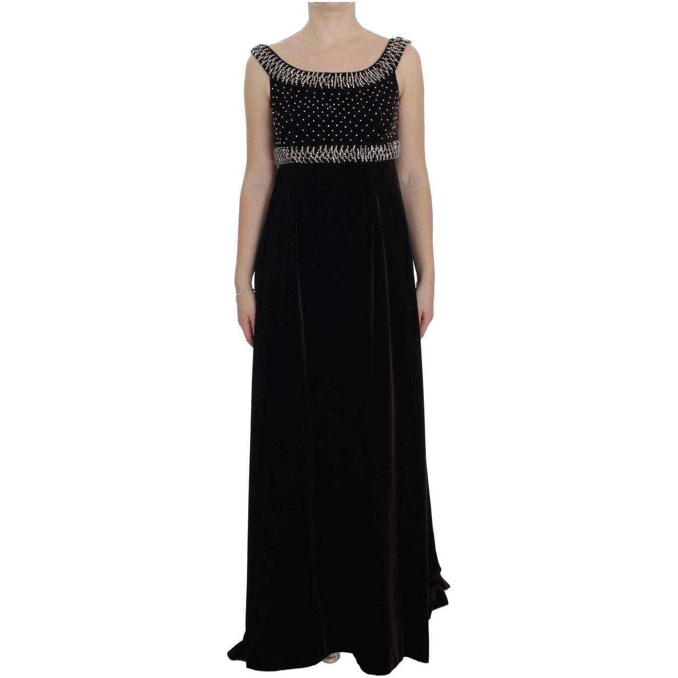 Dolce & Gabbana Elegant Brown Velvet Crystal Gown Dolce & Gabbana Rosy Brown