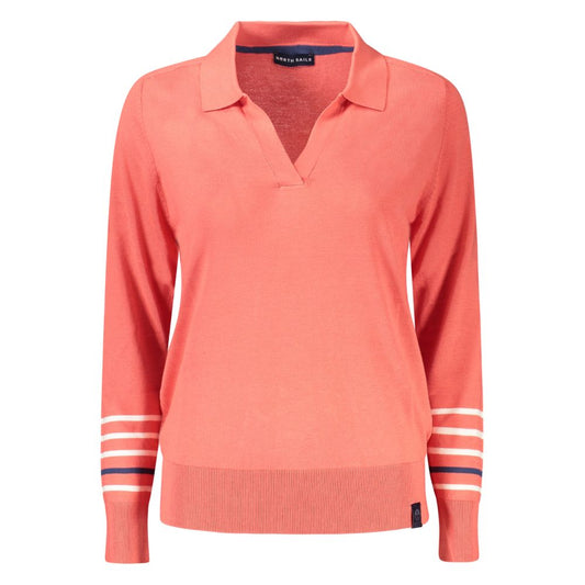 North Sails Pink Cotton Women Sweater with V-neck and striped sleeves, adding sophistication to any wardrobe.