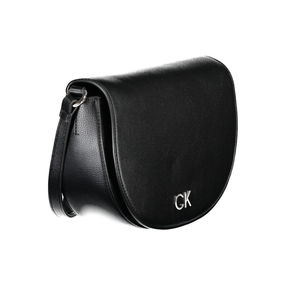Calvin Klein Black Polyethylene Handbag with adjustable shoulder strap, internal card pocket, magnetic closure, and logo detail
