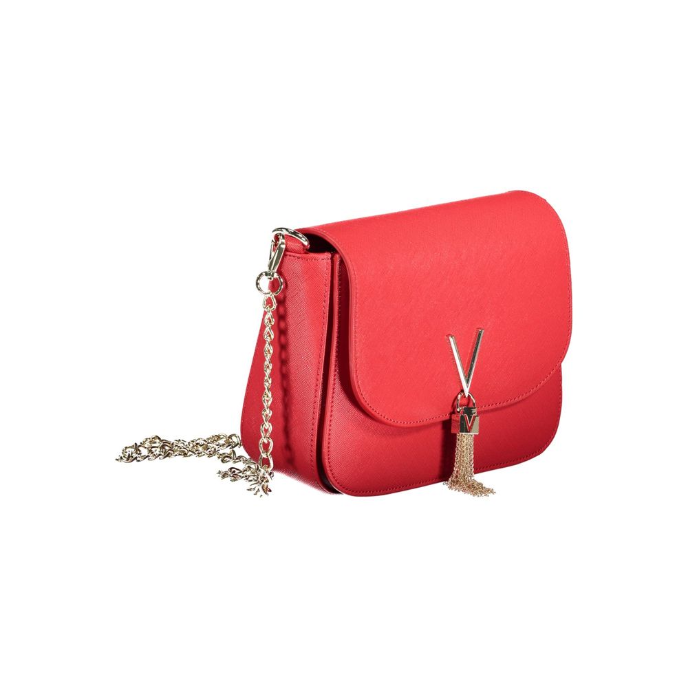 Mario Valentino Red Polyethylene Handbag with chain strap and logo, featuring external pocket and stylish zip closures.
