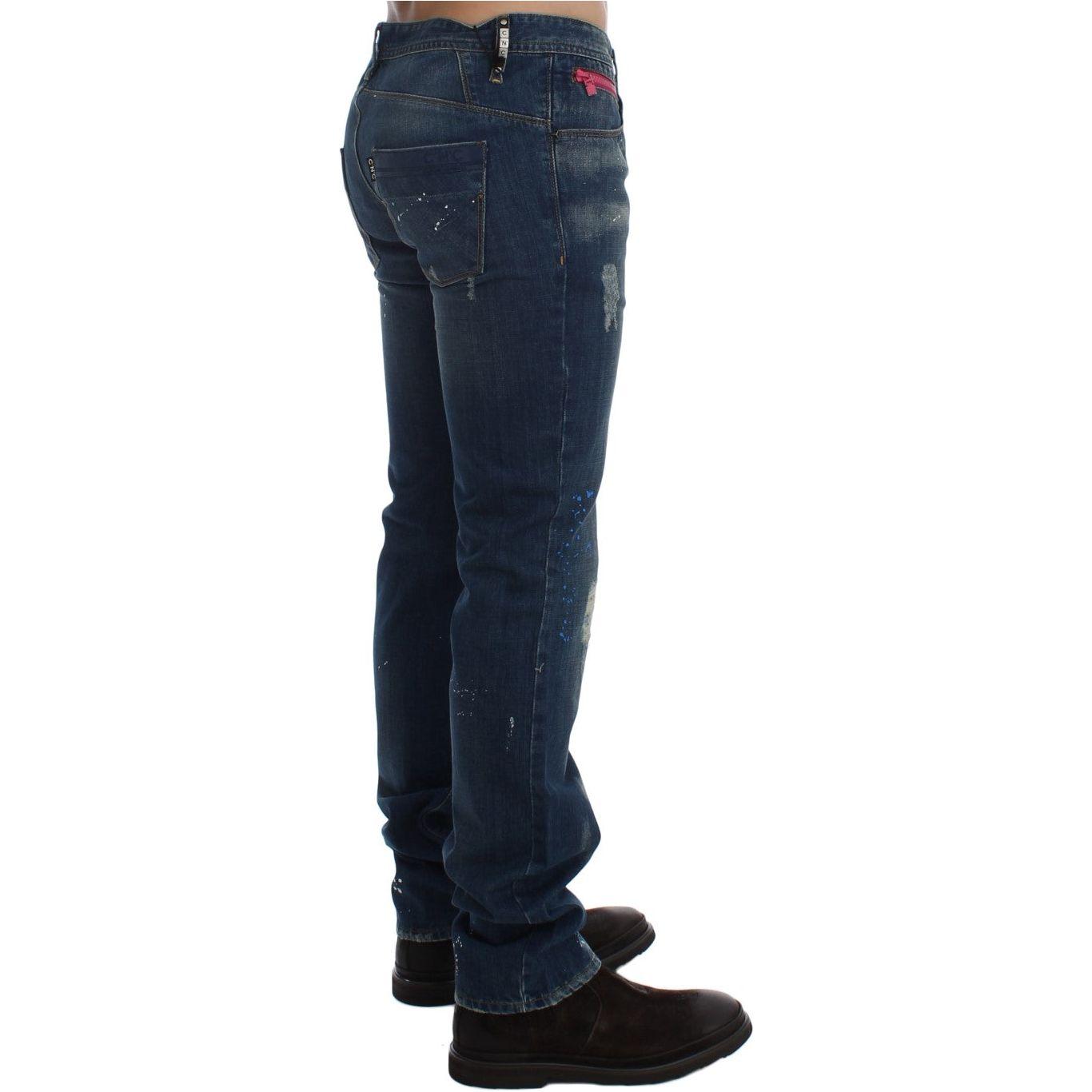Costume National Chic Blue Wash Painted Slim Fit Jeans Costume National Dark Slate Gray