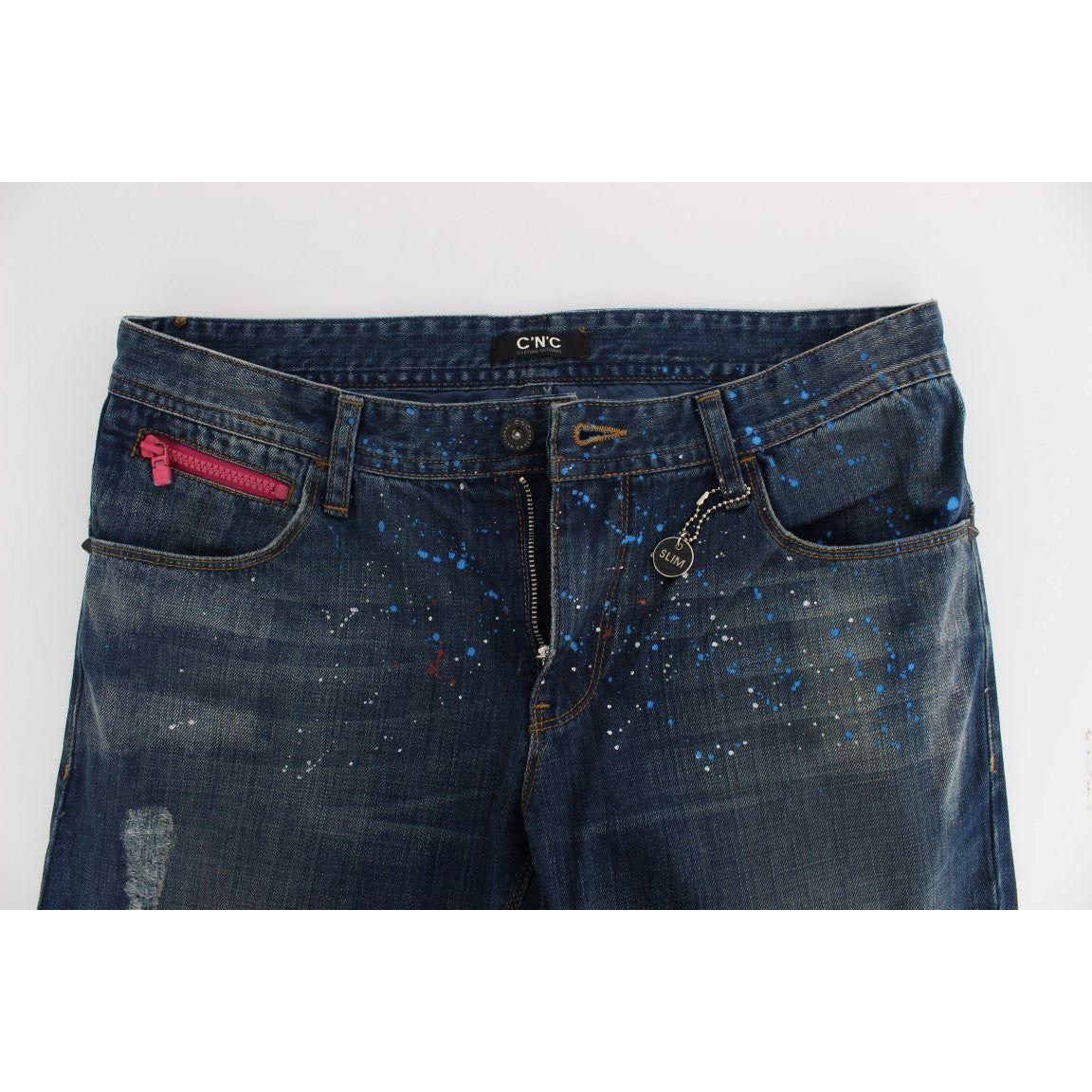 Costume National Chic Blue Wash Painted Slim Fit Jeans Costume National Lavender