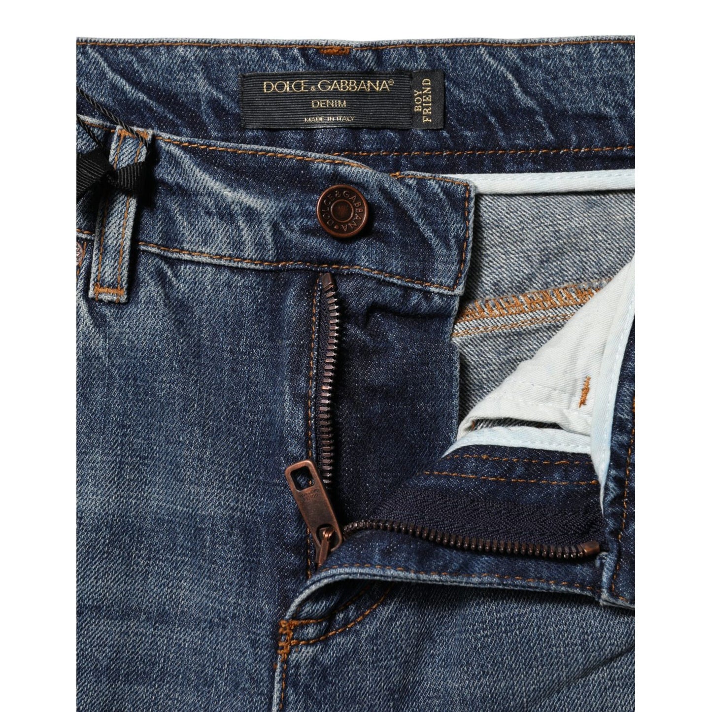 Dolce & Gabbana Blue Cotton Tattered Mid Waist Denim Jeans