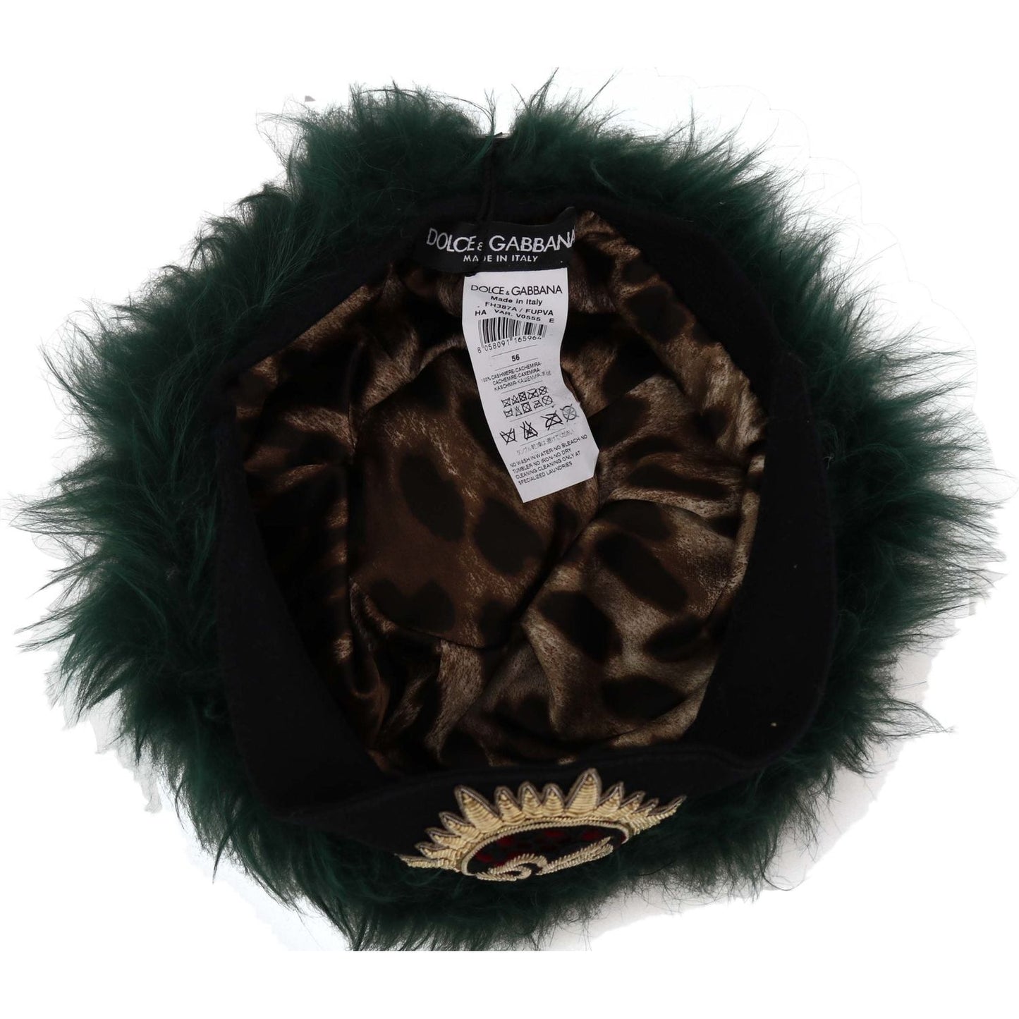 Dolce & Gabbana Elegant Emerald Cashmere Cloche Cap Hat Dolce & Gabbana Light Gray