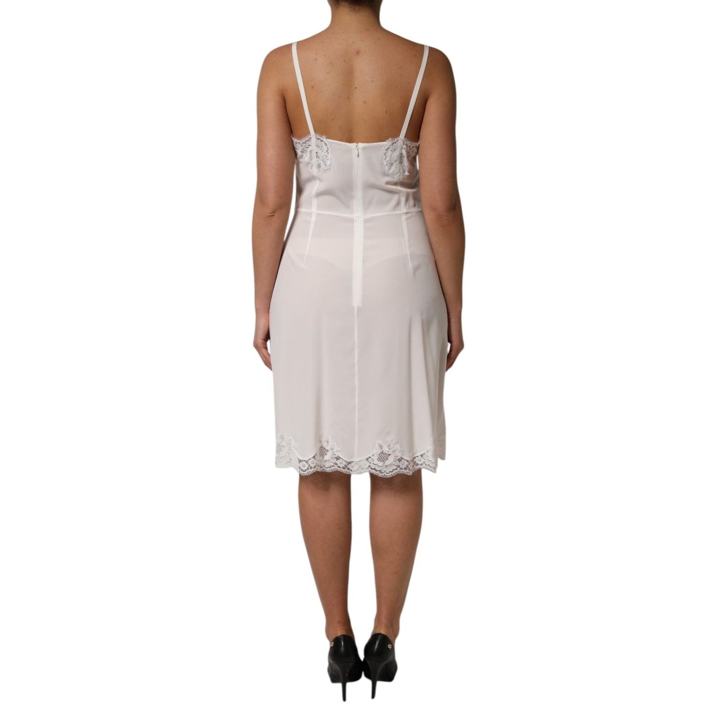 Dolce & Gabbana White Lace Gold DG Logo Silk Dress Sleepwear DR81798-46