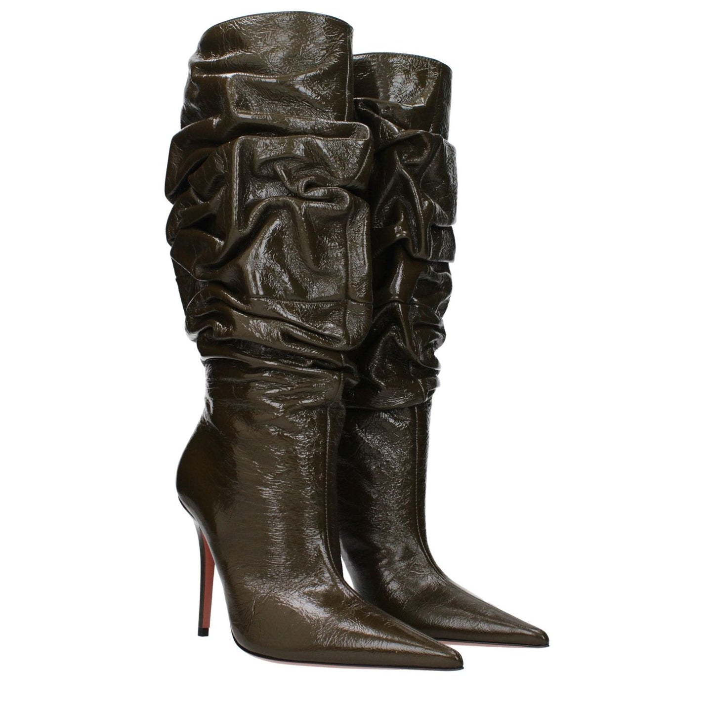 Amina Muaddi Green Leather High Heel Boots AM-9492866597129-EU36/US6