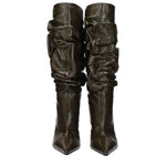Amina Muaddi Green Leather High Heel Boots AM-9492866597129-EU36/US6