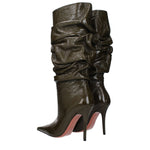Amina Muaddi Green Leather High Heel Boots AM-9492866597129-EU36/US6