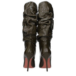 Amina Muaddi Green Leather High Heel Boots AM-9492866597129-EU36/US6