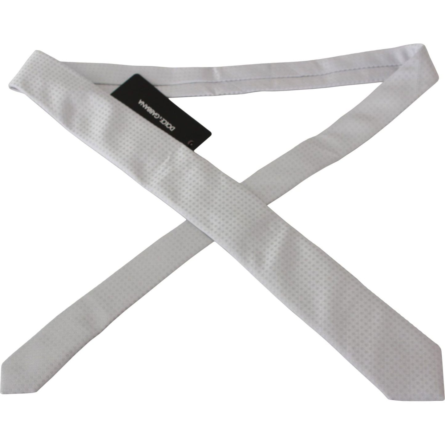 Dolce & Gabbana Elegant White Patterned Silk Blend Neck Tie Necktie Dolce & Gabbana Dark Gray