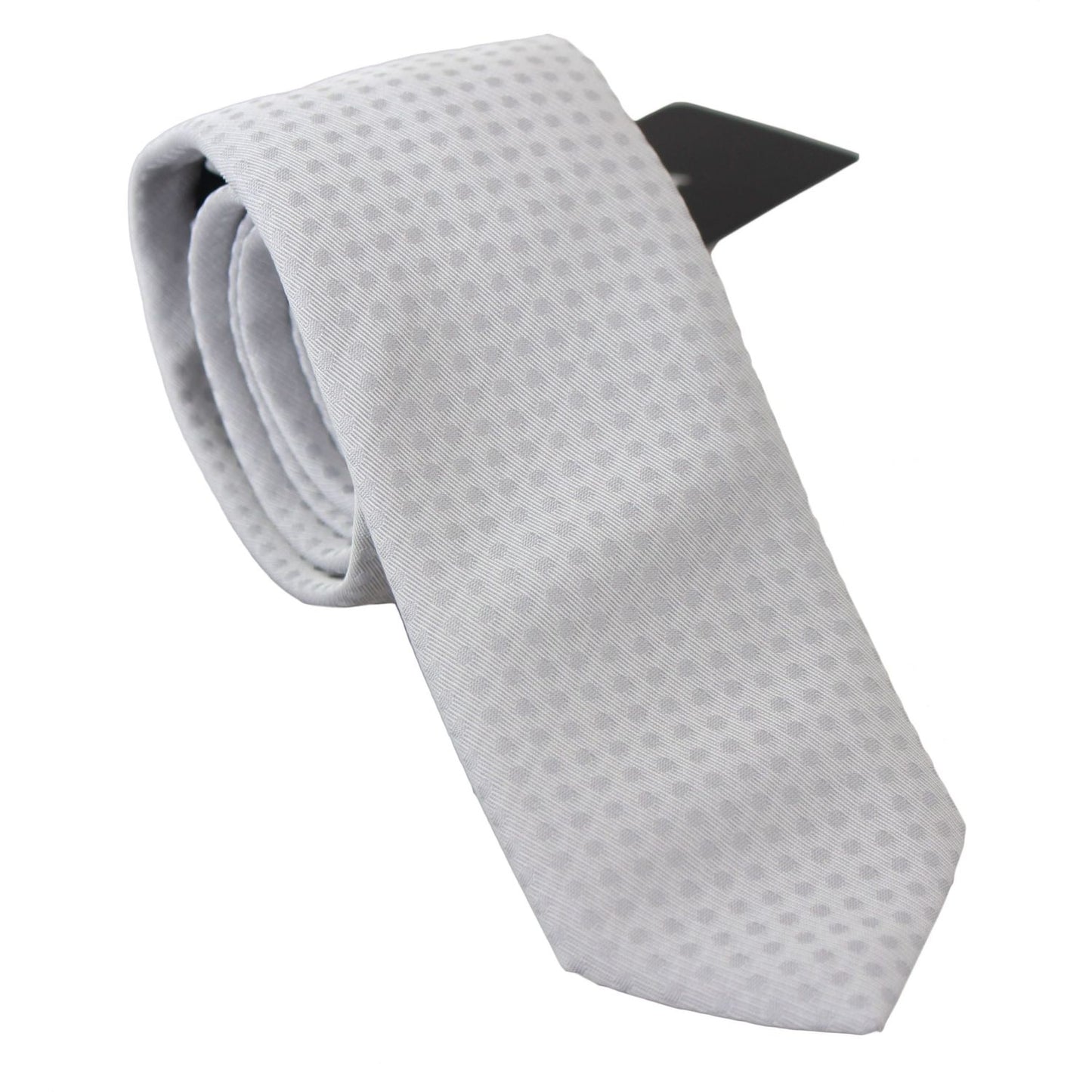 Dolce & Gabbana Elegant White Patterned Silk Blend Neck Tie Necktie Dolce & Gabbana Gray