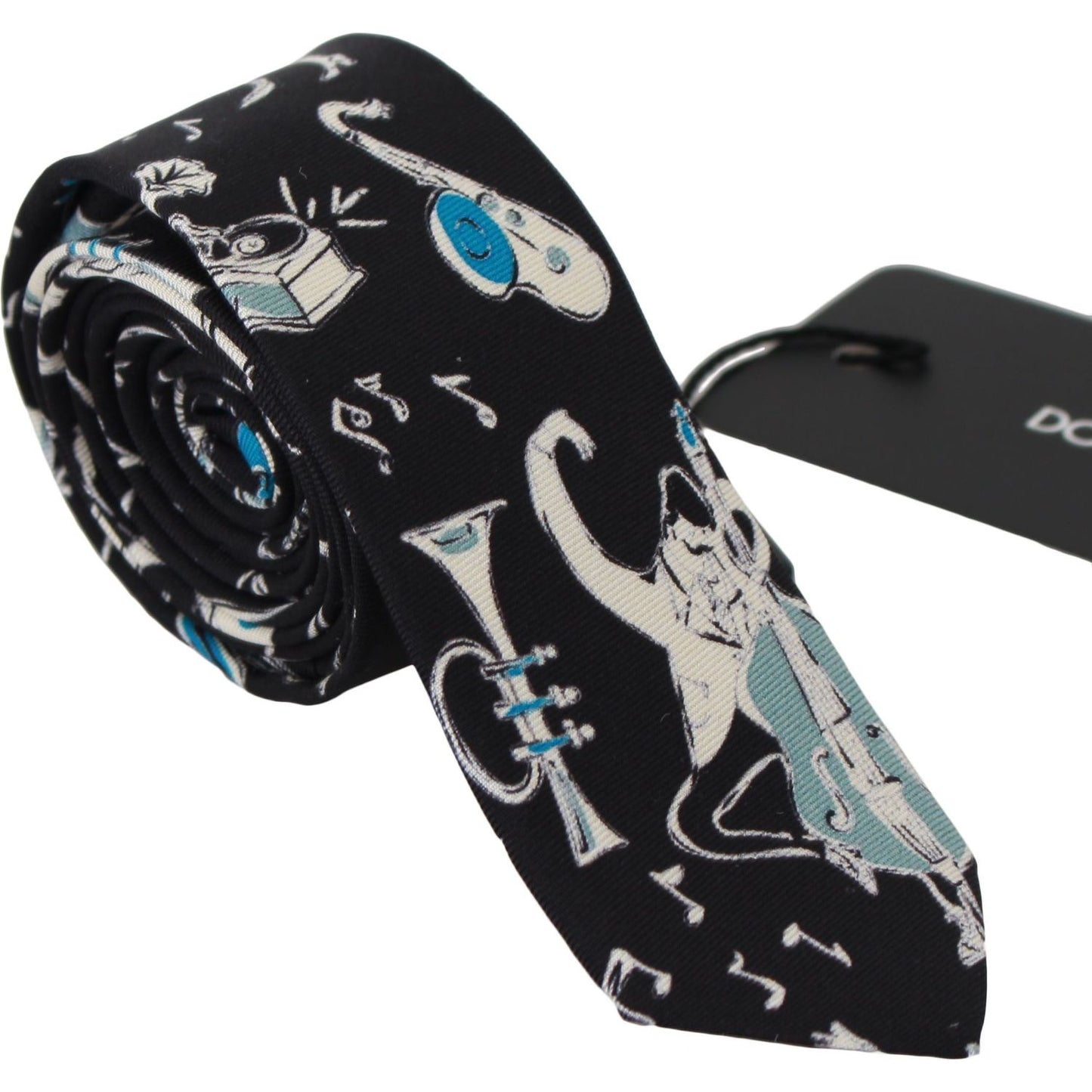 Dolce & Gabbana Elegant Black Music Pattern Silk Neck Tie Necktie Dolce & Gabbana Black