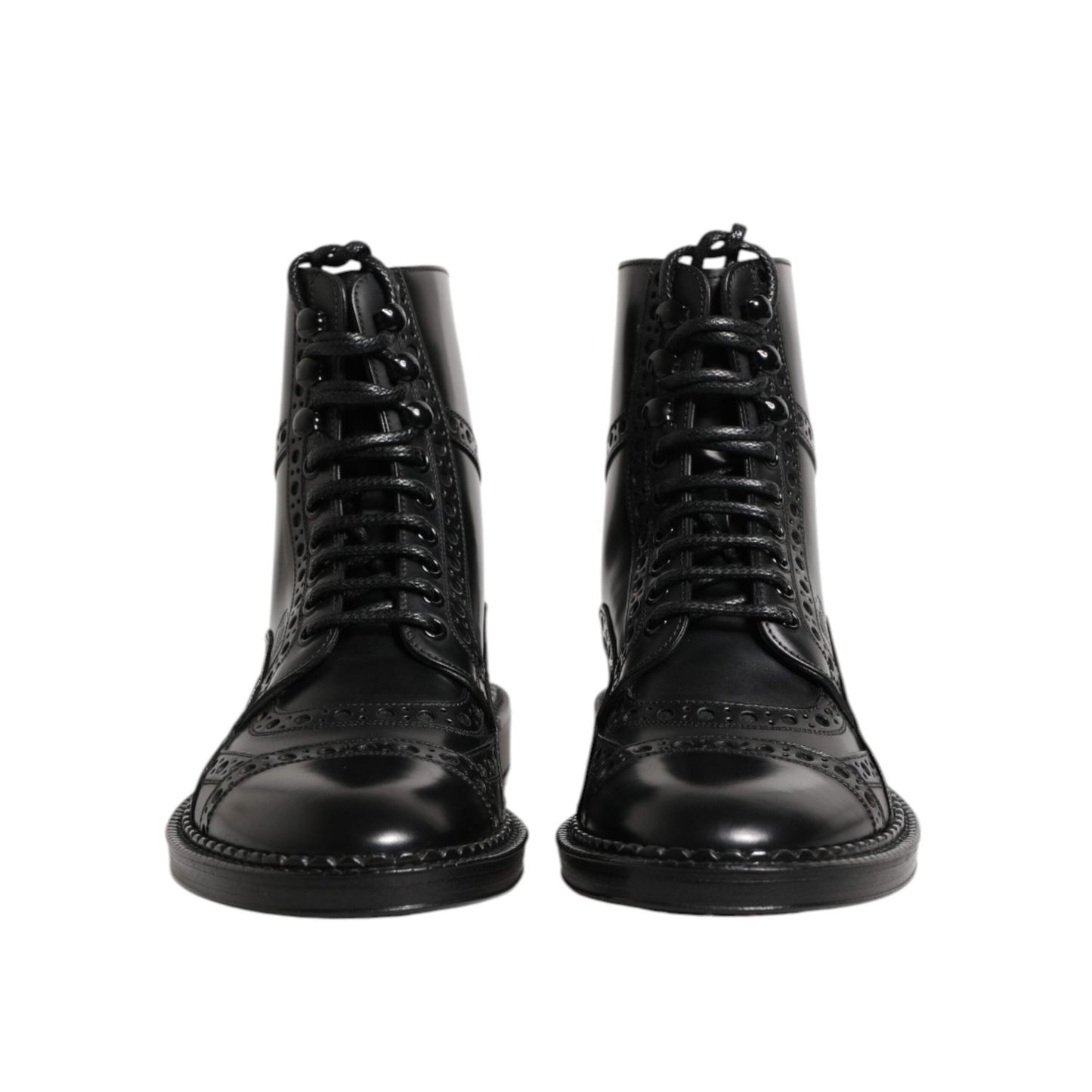 Dolce & Gabbana Black Leather Lace Up Mid Calf Boots Shoes MV7374-41