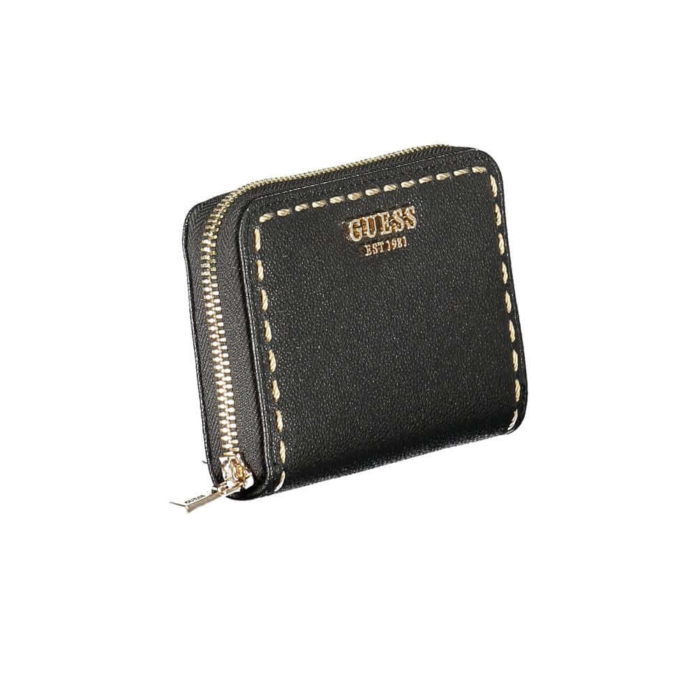 Guess Jeans Black Polyethylene Wallet with zip closure, 2 compartments, coin purse, card spaces, and contrasting details.