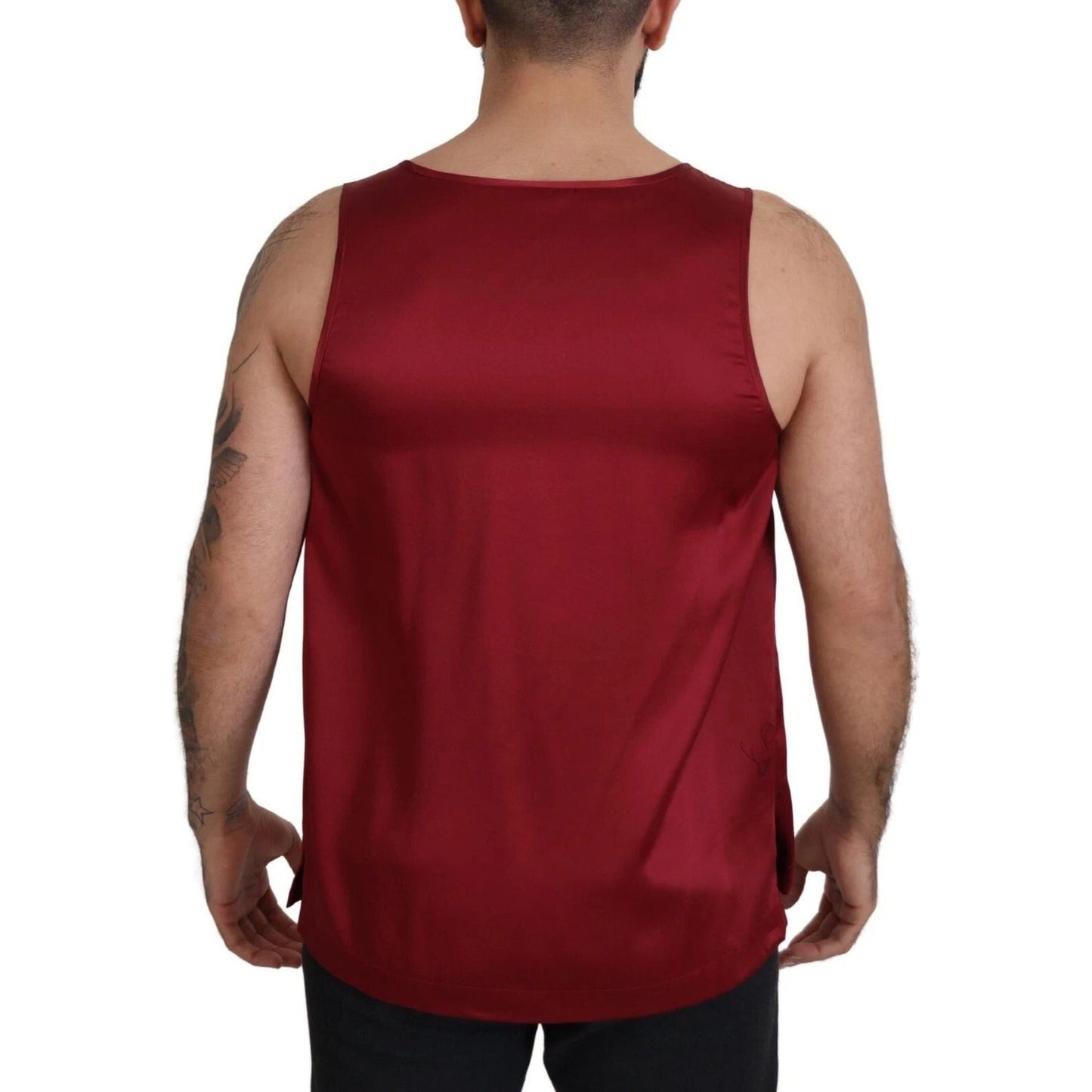 Dolce & Gabbana Red Round Neck Sleeveless Silk T-shirt