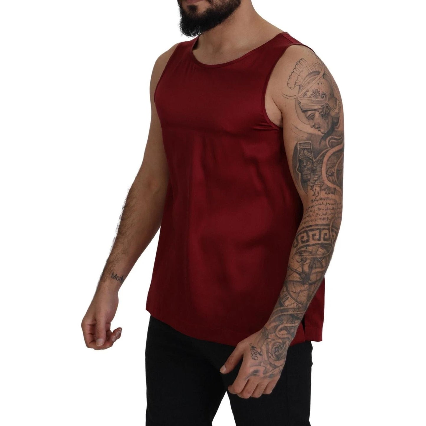 Dolce & Gabbana Red Round Neck Sleeveless Silk T-shirt