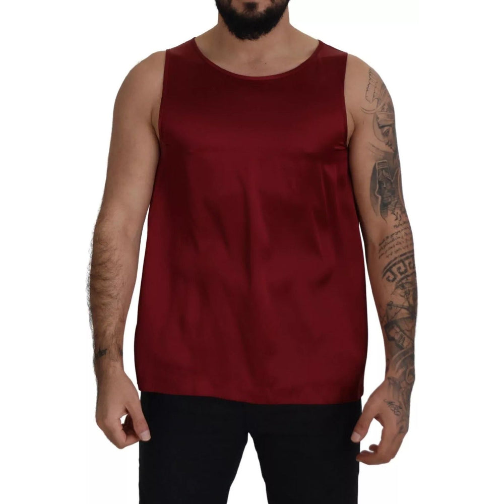 Dolce & Gabbana Red Round Neck Sleeveless Silk T-shirt