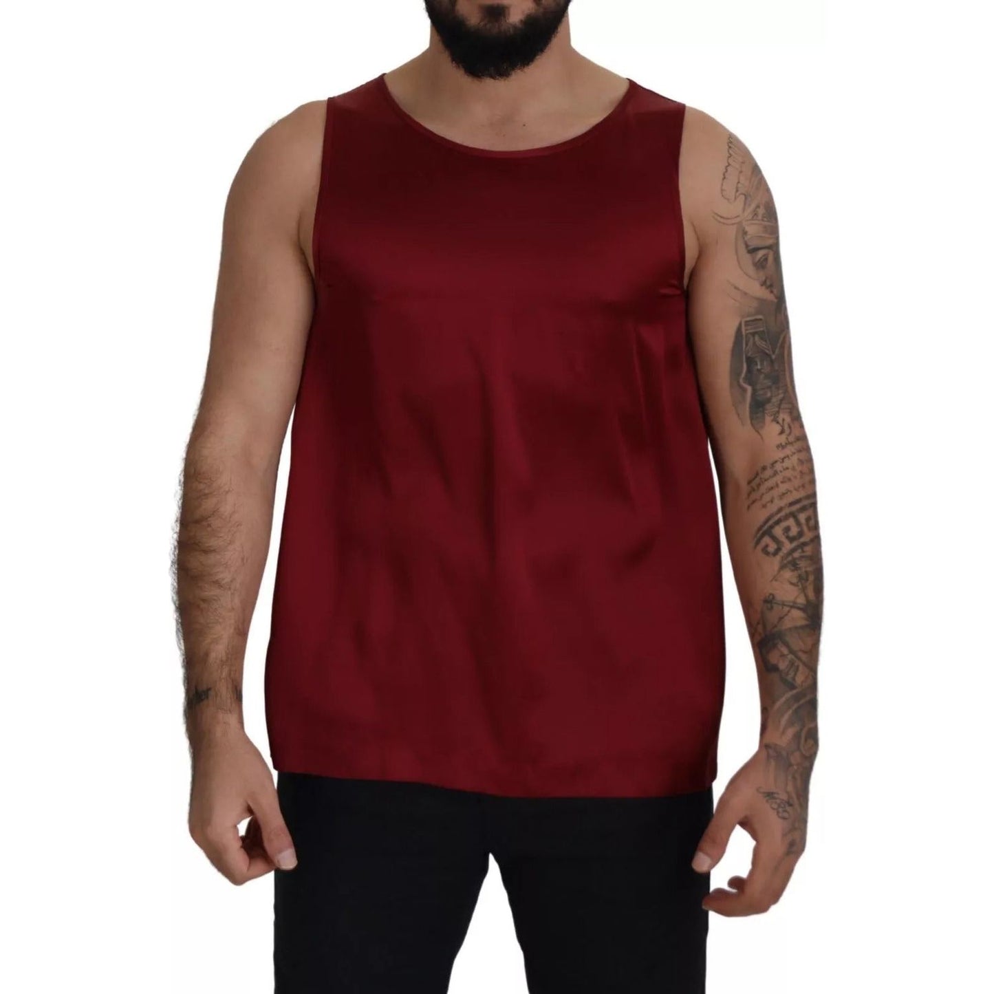 Dolce & Gabbana Red Round Neck Sleeveless Silk T-shirt