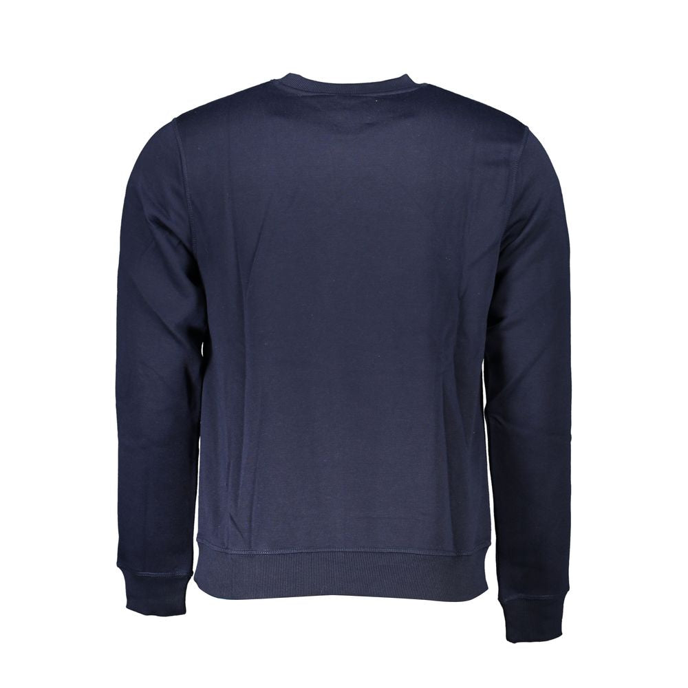 Gianmarco Venturi Blue Cotton Sweatshirt back view with long sleeves, fleece material, crew neck, and embroidered logo application.