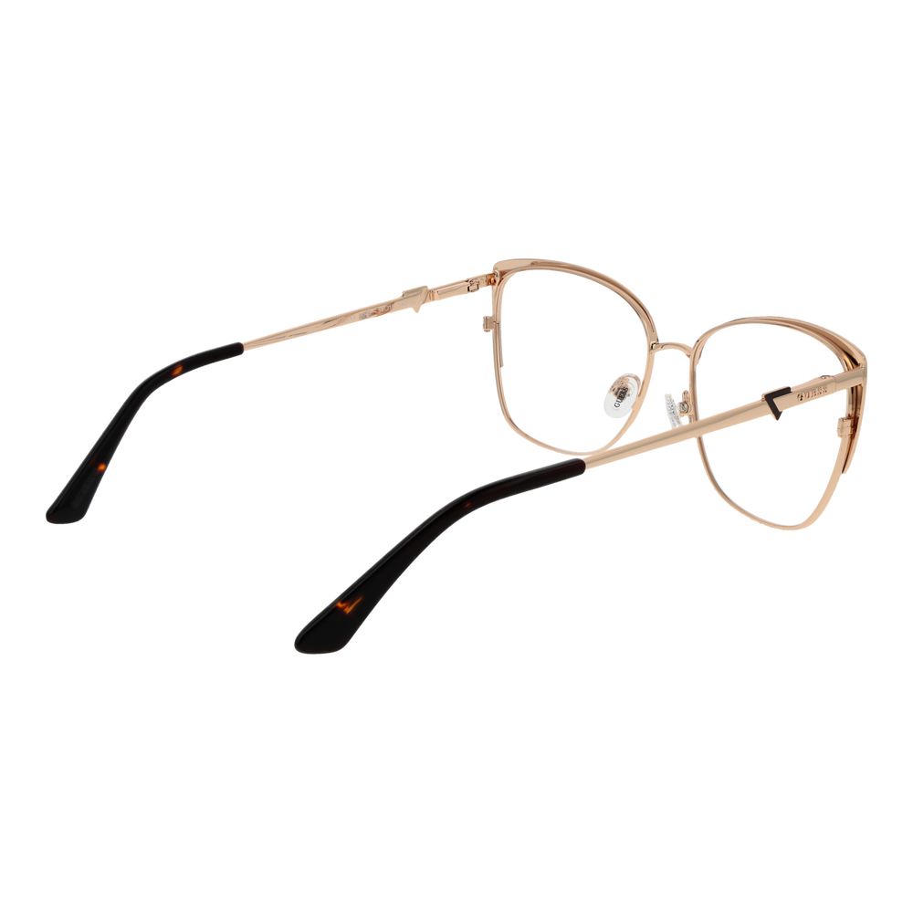 Guess Brown Metal Glasses (Frames) for women, full-rim butterfly style with brown metal frame, spring hinge, demo lenses, includes branded case.