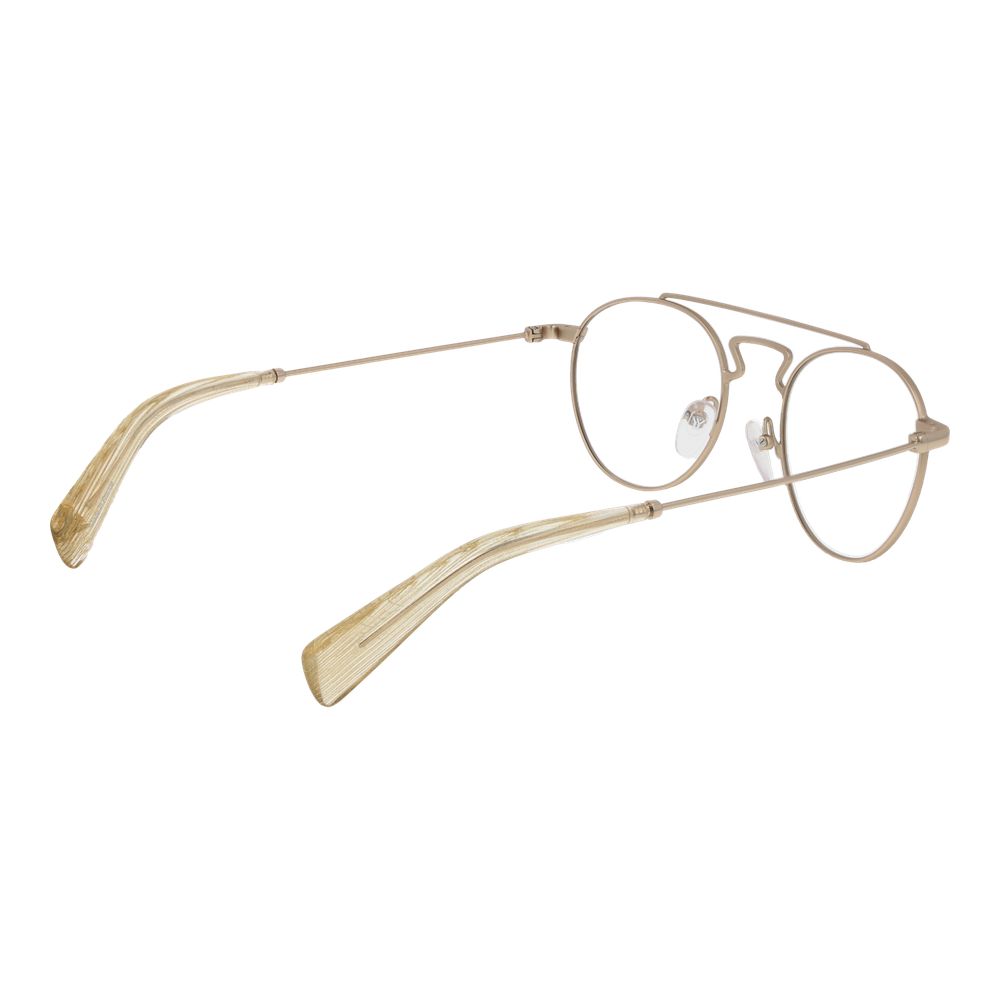 Yohji Yamamoto Gold Metal Glasses (Frames) for men, full-rim aviator style, demo lenses, gold metal frame, no spring hinge, includes case.