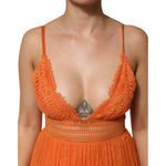 Alberta Ferretti Orange Lace Bustier Layered Maxi Dress