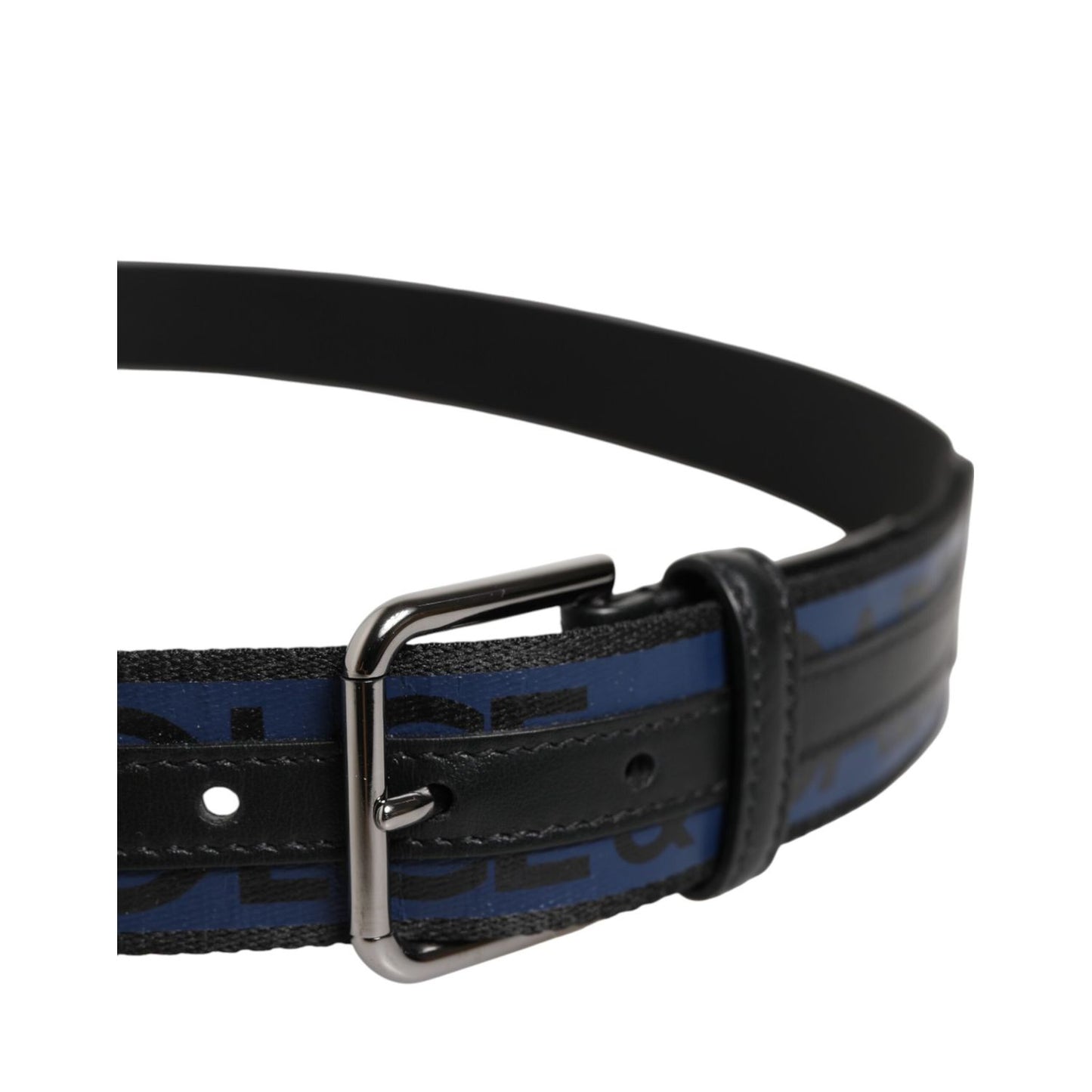 Dolce & Gabbana Black Blue DG Logo Silver Metal Buckle Belt