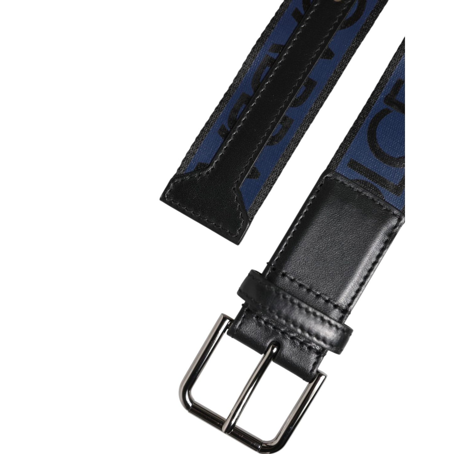 Dolce & Gabbana Black Blue DG Logo Silver Metal Buckle Belt