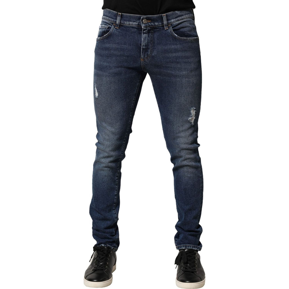 Dolce & Gabbana Dolce & Gabbana Blue Washed Skinny Cotton Denim Jeans PAN76451-48