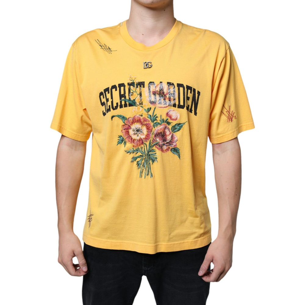 Dolce & Gabbana Yellow Secret Graden Floral Cotton Crew Neck T-shirt Dolce & Gabbana Sandy Brown