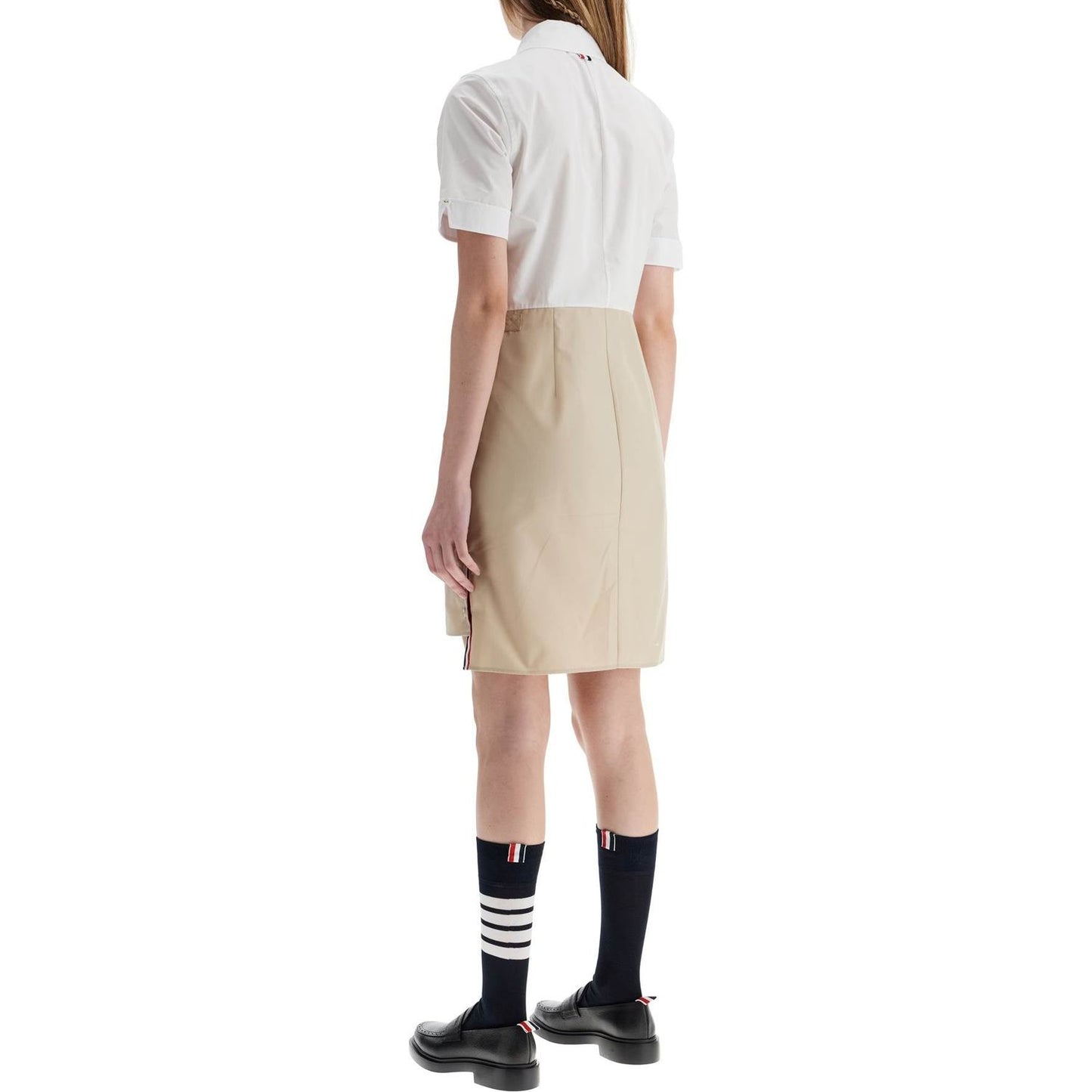 Thom Browne khaki typewriter cloth dress with striped logo
