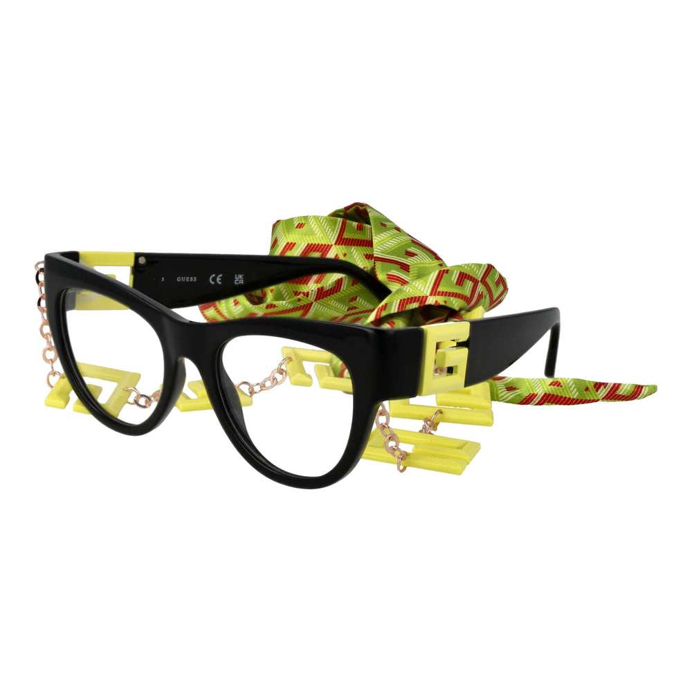GUESS MOD GU2988 50041 lady's eyewear with black frames and colorful strap accessory, luxury fashion glasses for women.