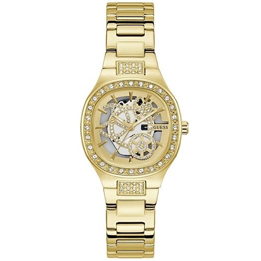 GUESS Mod. ELECTRA gold-tone women's watch with sparkling crystal accents and elegant design.