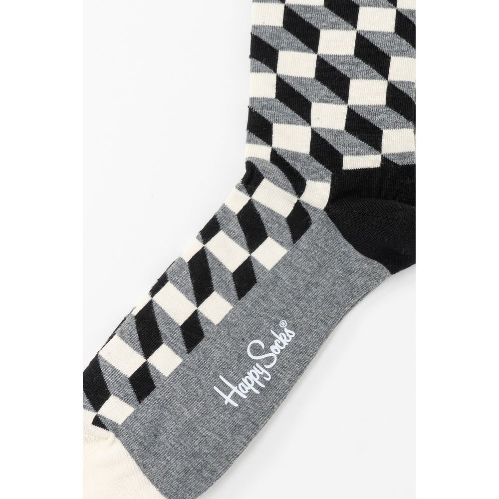 Happy Socks Gray Cotton Socks with unique geometric design, made of 86% cotton, 12% polyester, 2% elastane for comfort and style