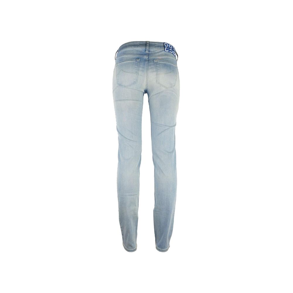 Back view of Jacob Cohen Blue Cotton Straight-Leg Jeans for women, featuring a classic design with high-quality Italian craftsmanship.