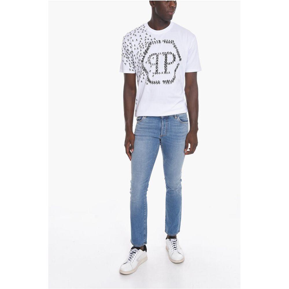 Marcelo Burlon Belt Loop TEMPERA CROSS Slim Fit Denims 17cmDescription: Details: STREET CHIC Autumn-Winter Light blue Light wash Buttons Denim cotton Belt loops Logo Print Made in Italy Straight-cut leg Casual Denim Rules P535155 Ankle 17cm