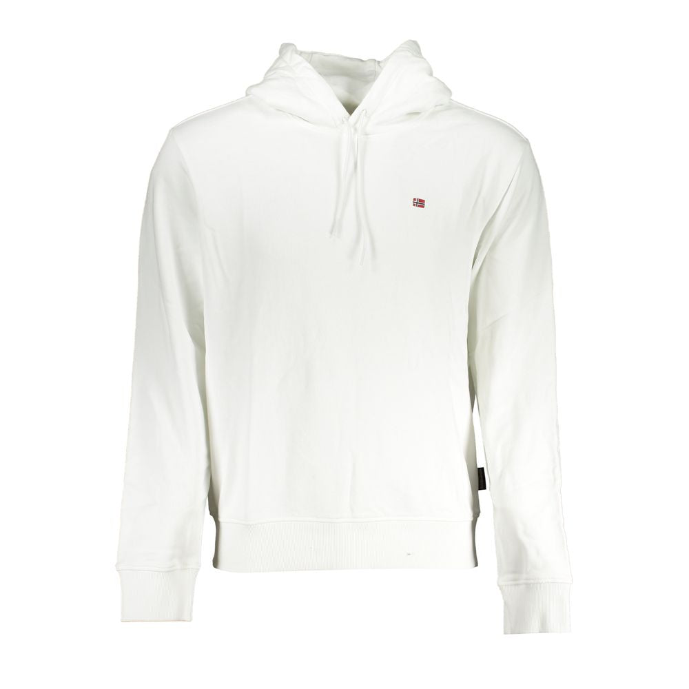 Napapijri Elegant White Hooded Cotton SweaterDiscover the pinnacle of comfort and style with this elegant, long-sleeved hooded sweatshirt from Napapijri. Designed with a relaxed regular fit and crafted from soft brushed cotton, this sweater features exqui
