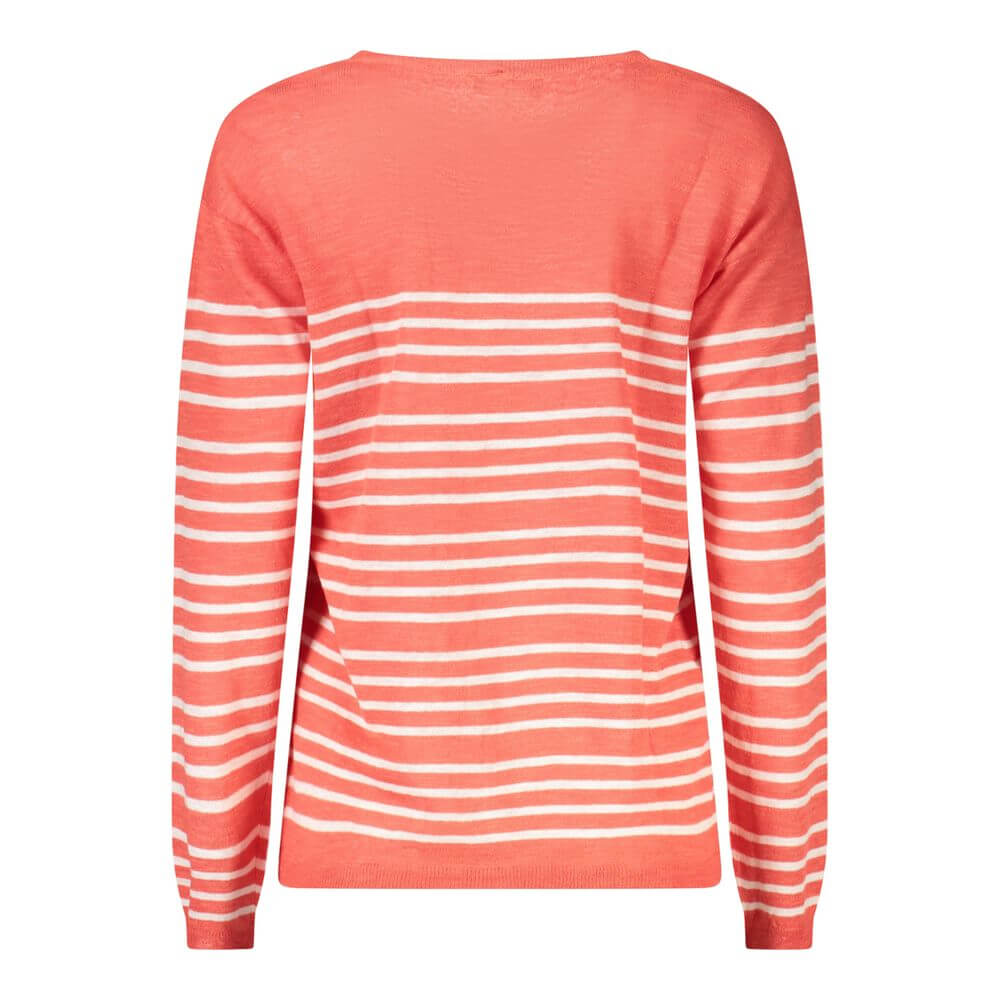 North Sails Red Cotton Sweater with striped long sleeves and wide neckline, back view