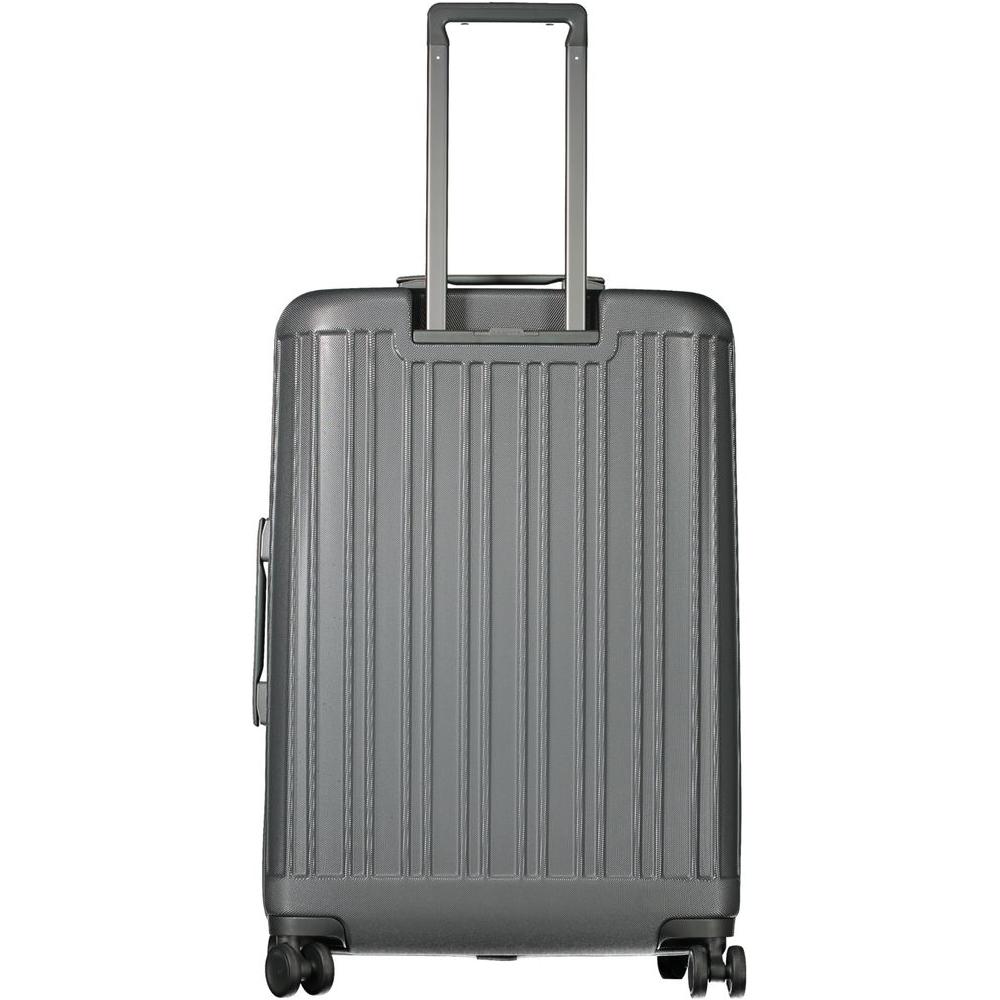 Piquadro Gray Polycarbonate Men LuggageEmbark on your next journey with Piquadro’s epitome of style and functionality. This medium trolley boasts a sleek gray polycarbonate shell adorned with striking contrasting details and the emblematic Piquadro logo.