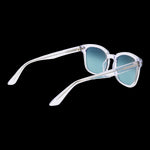 Clear frame unisex sunglasses, Serengeti Mod. SS575002 Ethan, featuring blue lenses, on a black background.