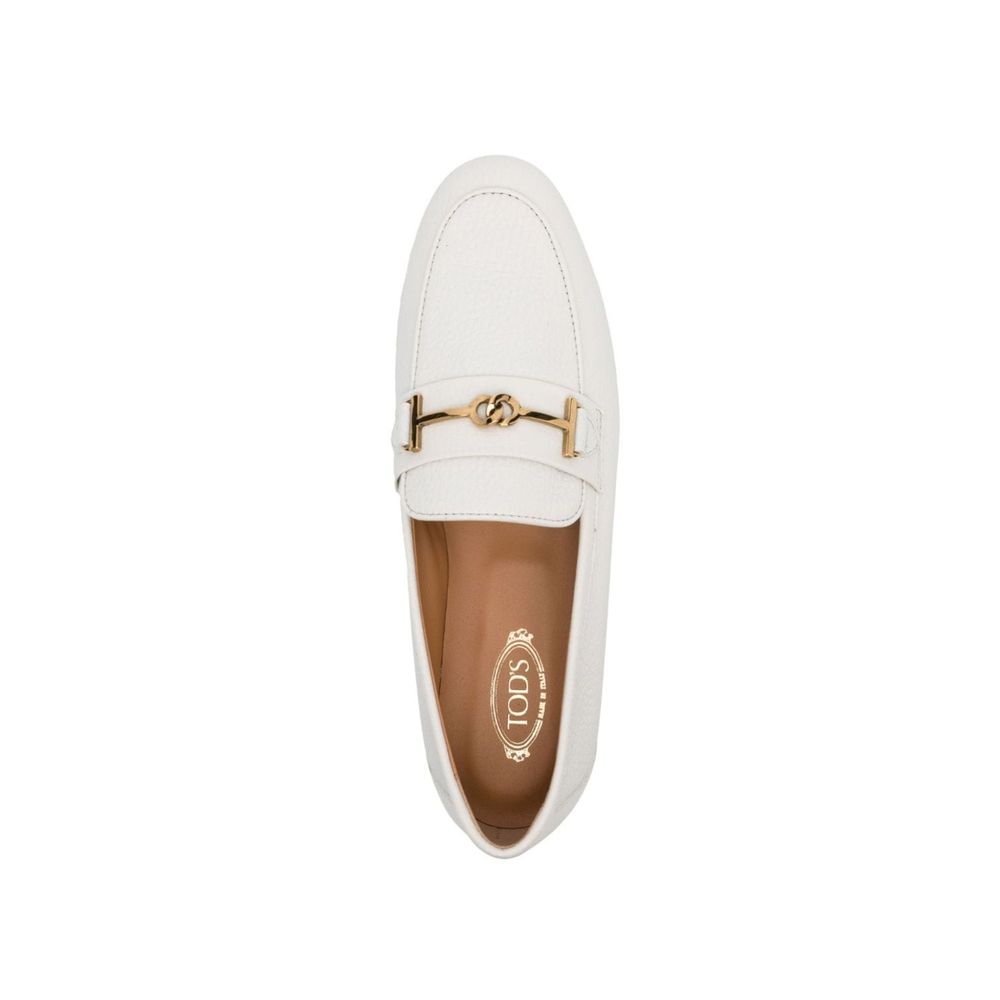 Tod's White Calfskin Slip-On Loafers