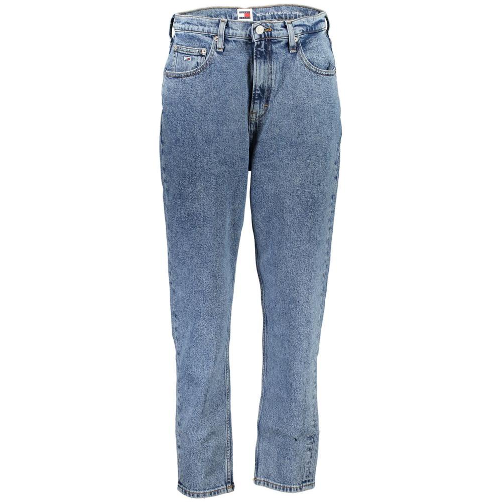 Tommy Hilfiger Blue Cotton Jeans & PantMOM JEANS ULTRA HIGH TAPERED, 5 POCKETS, BUTTON, ZIP, EMBROIDERY, LOGO