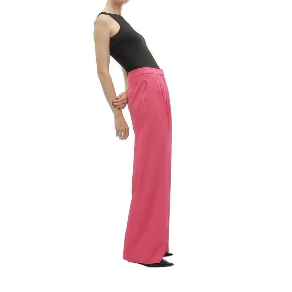 Side view of Vero Moda Pink Polyester Casual Pants with wide leg and adjustable waist.
