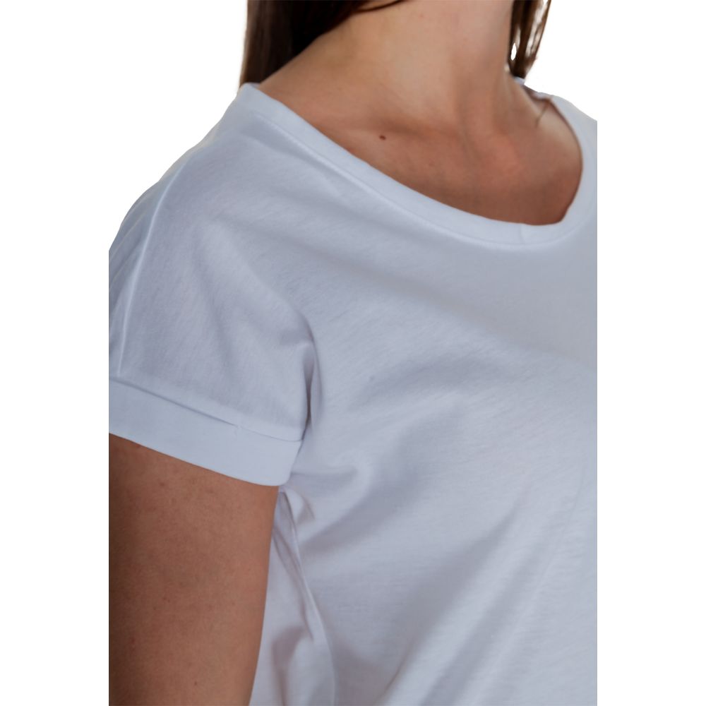 Vila Clothes White Cotton T-Shirt with round neckline and rolled-up sleeves