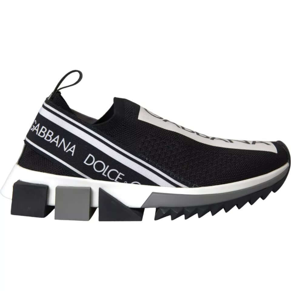 Dolce & Gabbana black and white Sorrento sneakers showcasing logo details and unique rubber sole design.