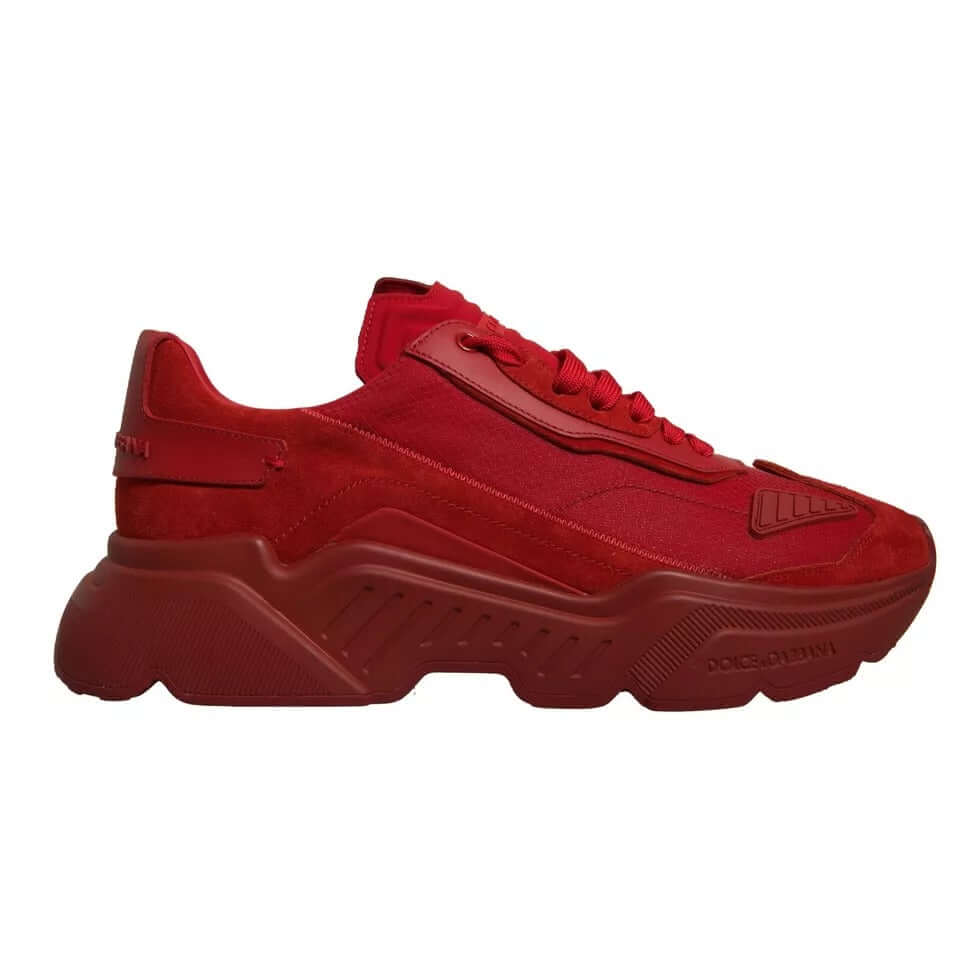 Dolce & Gabbana red leather Daymaster low top sneakers, stylish and modern design, rubber sole, made in Italy.