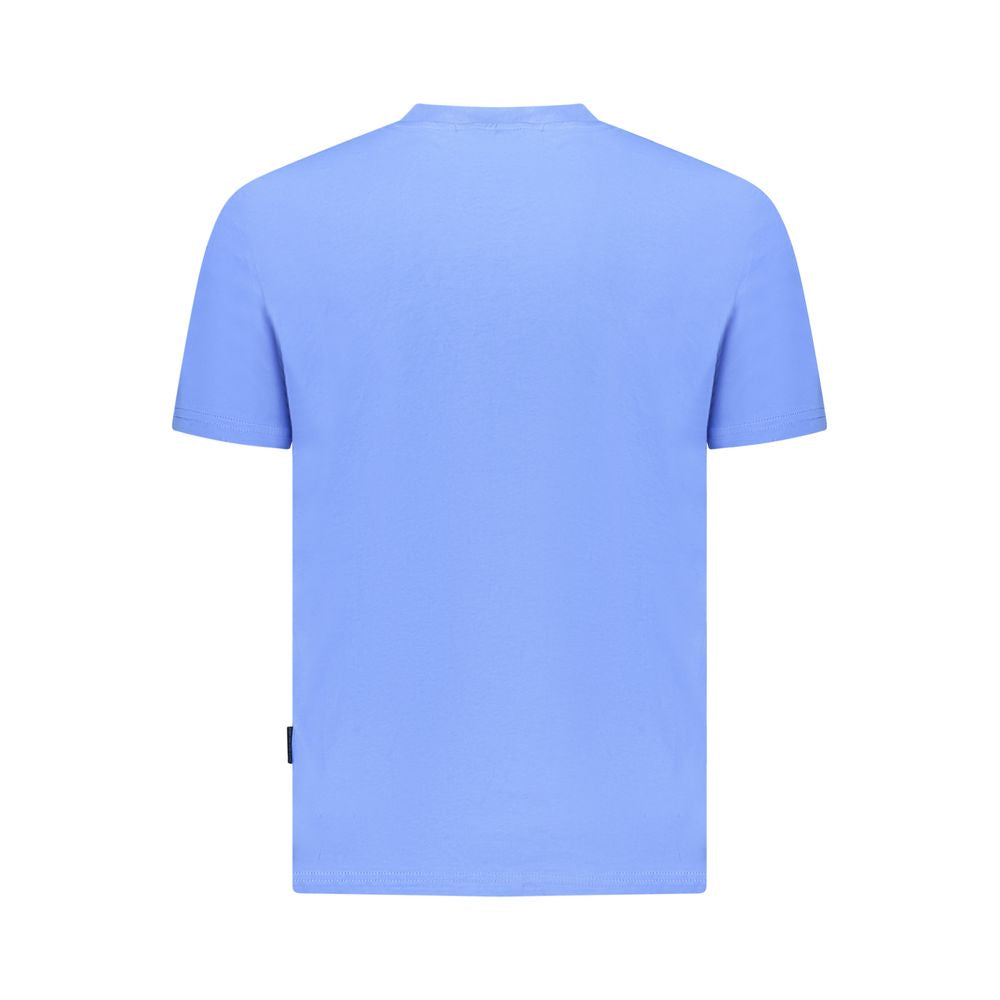 Napapijri blue cotton men's T-shirt, rear view, sustainable organic fabric, short sleeves, eco-friendly fashion staple.