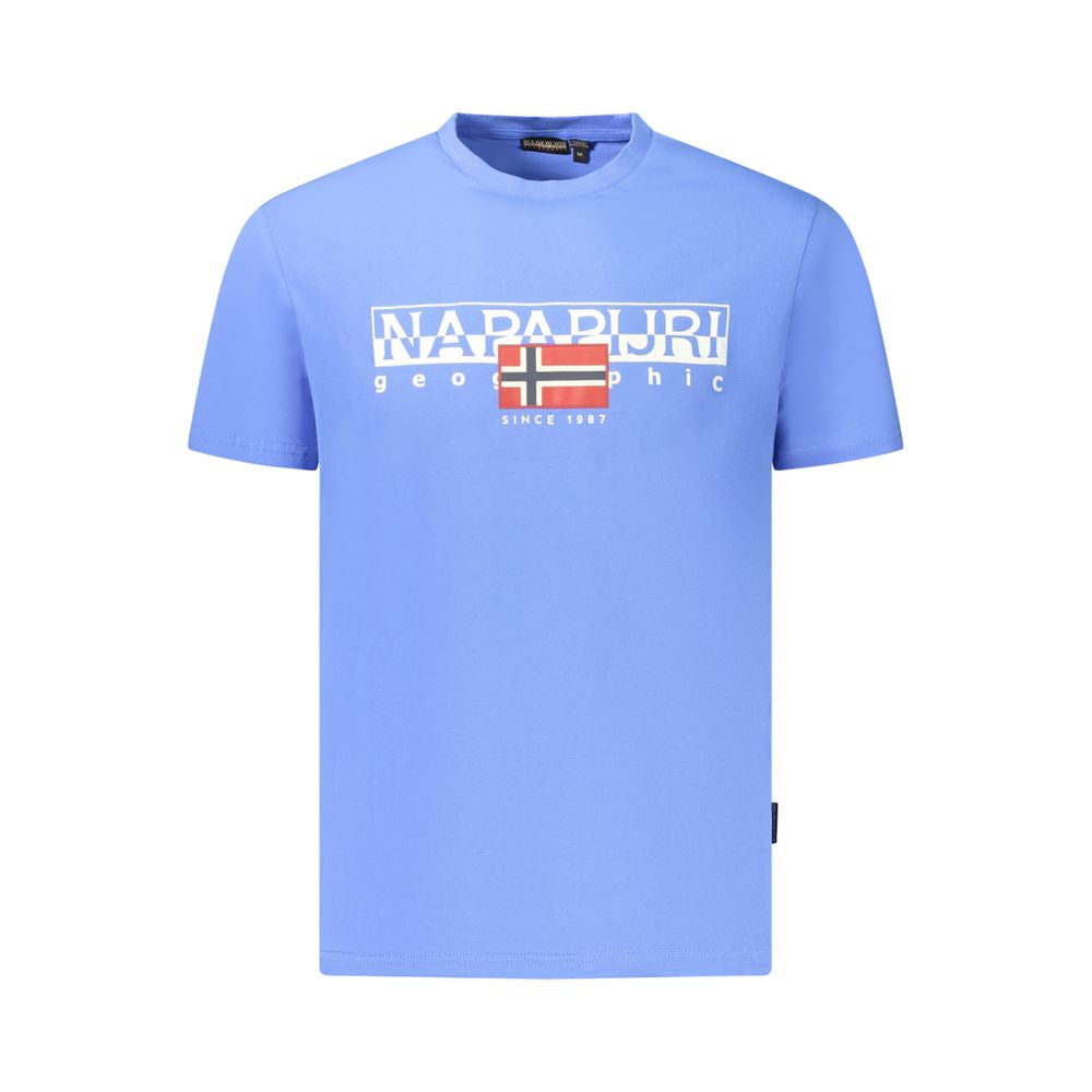 Napapijri Blue Cotton Men's T-Shirt with Logo and Bold Print, Short-Sleeved, Organic Cotton, Eco-Friendly Casual Wear