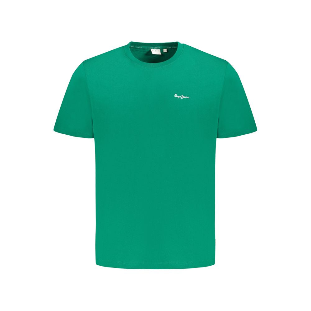 Pepe Jeans green cotton T-shirt, short sleeve, crew neck, with logo embroidery, made from 100% sustainable cotton.